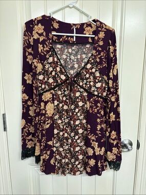 Free People Odette Floral Long Sleeve Tunic Size L